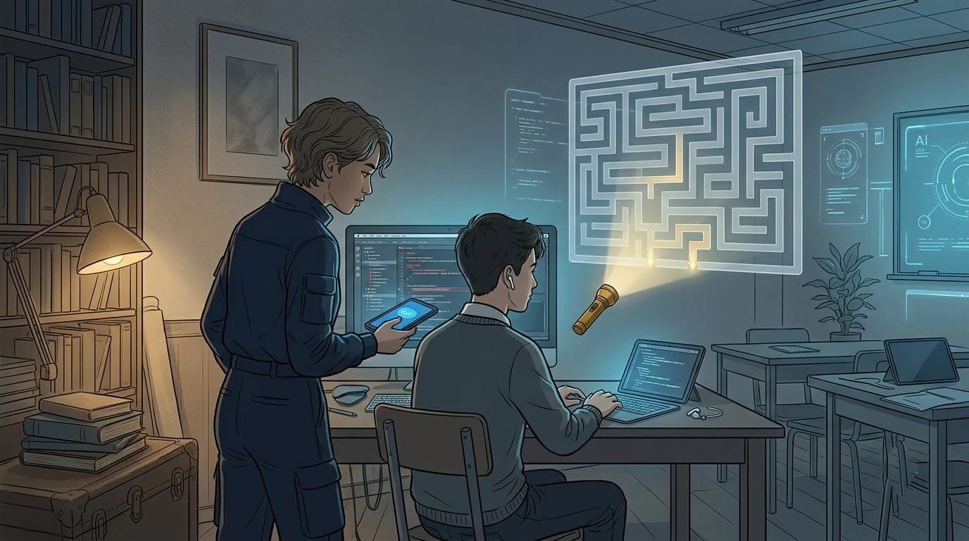 서재에서 한 말레이시아 학생이 정답 화면을 밀어 넣지 않고 먼저 허락 버튼을 보여 줍니다.