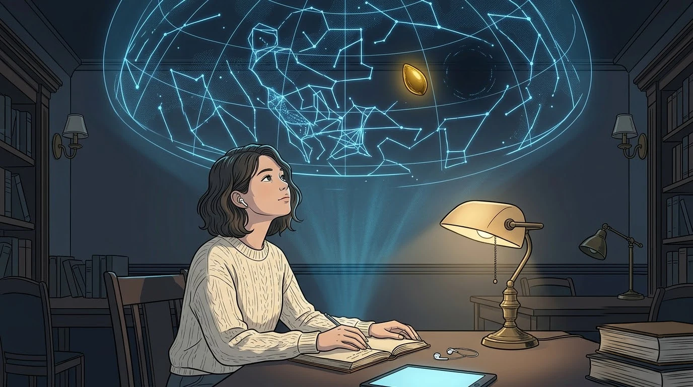 천체 도서관에서 일본 학생이 완성된 별자리를 바라봅니다.